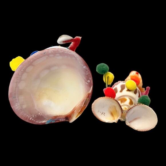 VTG Set (2) SEA SHELL CLOWNS Balloons Pipe Cleaners Shells Circus 6.5” Folk Art - Picture 5 of 6